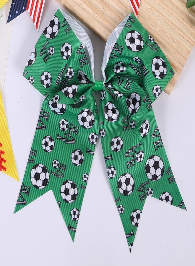 Hipcheer 12 PCS Softball Soccer Cheer Bows, Sparkly Rugby Hair Bows with Elastic Hair Ties Accessories for Teens Girls Women Cheerleading Softball Competition Sports (Green Soccer) - Image 2